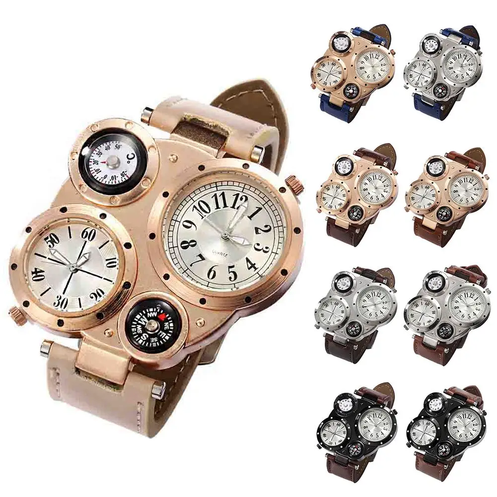 

Creative 4 Dials Digital Bracelet Watches Men Chic Dual Movement Quartz Sport Watch Waterproof Outdoor Thermometer Compass Clock