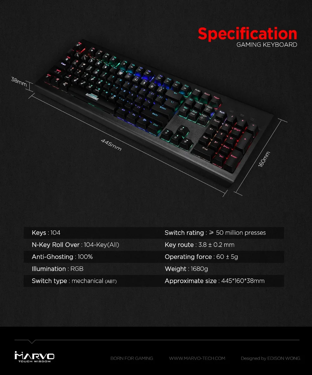 Игровая клавиатура MARVO KG959G, 3 цвета, подсветка, игровая Проводная клавиатура с USB мембранной клавиатурой для настольного компьютера