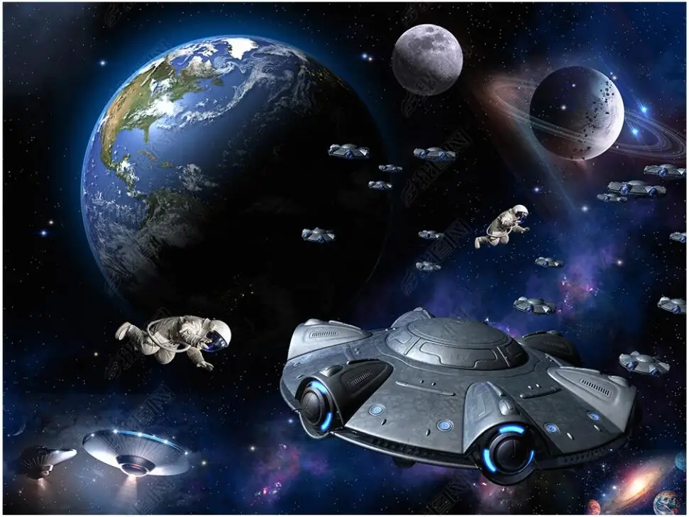 

Фотообои для потолка, 3d, таинственная Вселенная, планета, космический корабль, флот, обои для стен в рулонах, домашний декор для гостиной