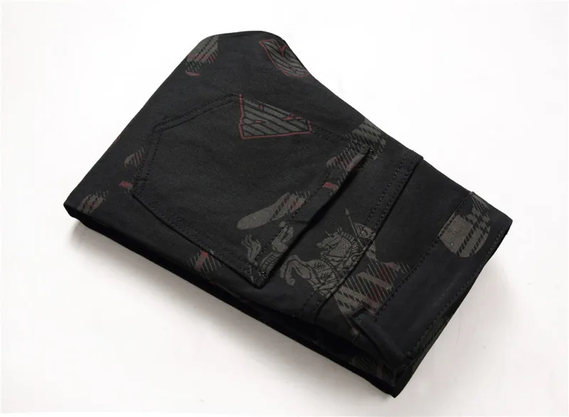 

Autumn Original Design Printed Black Stretch Jeans Men's High-end Brand Personality Casual Trendy Trousers