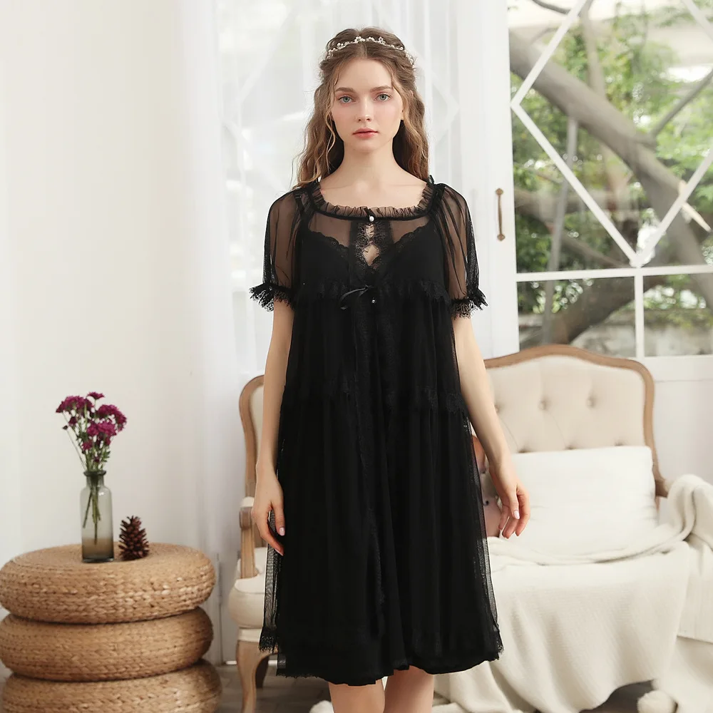 Комплект из двух предметов для сна Осенний женский халат кружевной ночная