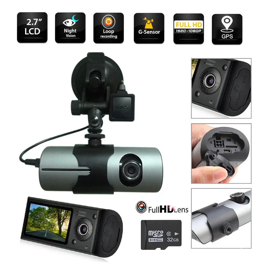 Автомобильный видеорегистратор с двумя объективами 2 7 дюйма Full 1080P