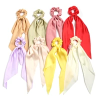 women girls solid color satin bow long ribbon ponytail scarf hair tie scrunchies elastic hair bands simple hair accessories%c2%a0