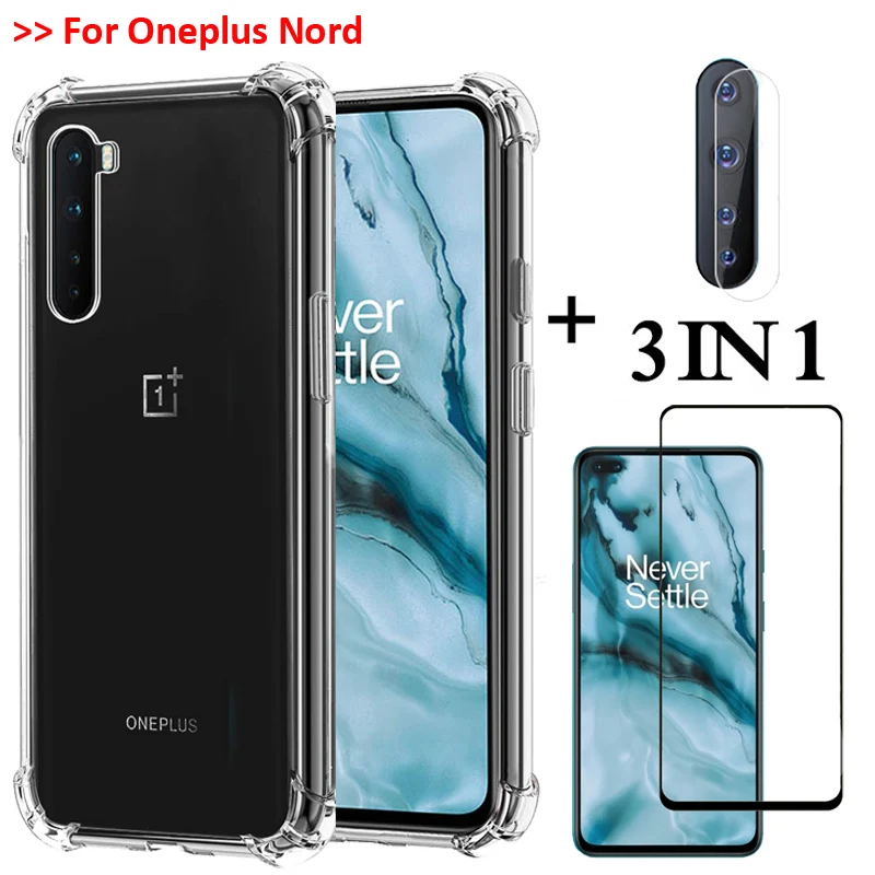 

3-in-1 glass capa,case for one plus nord Transparent Airbag Case oneplus z one plus 8nord 5g Armor Back Cover Case oneplus nord