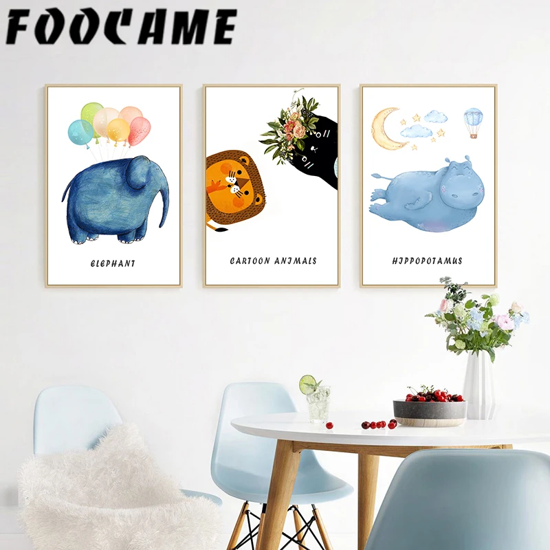 Картина на холсте с изображением слона фламинго современные Мультяшные постеры