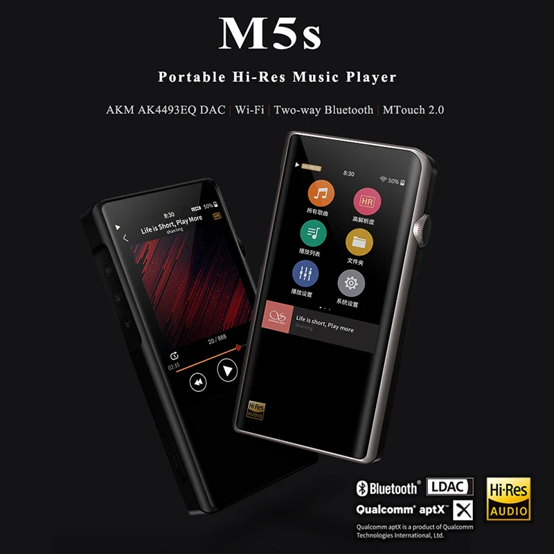 

Shanling M5s Bluetooth Portable Hi-Res Music Player MP3 2* AK4493EQ 2.5mm balanced output support LDAC/Qualcomm aptX/AAC WiFi