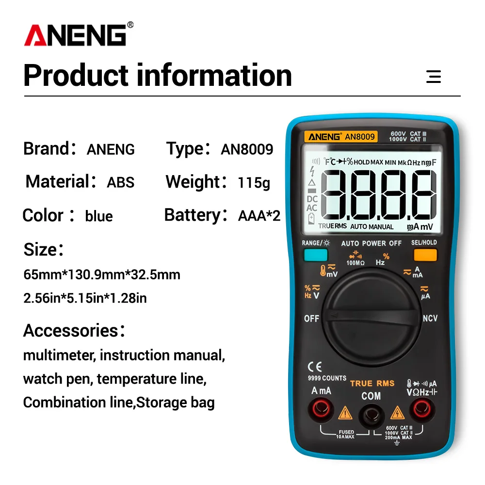 ANENG AN8009 тестер мультиметр цифровой мультиметры цифровые мультимитр вольтметр