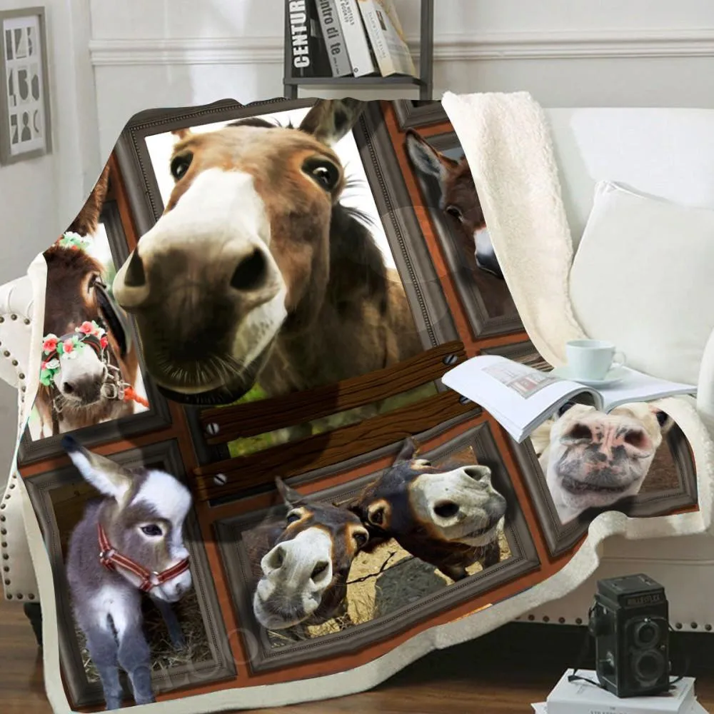 

CLOOCL Cute Donkey Throw Blankets 3D Graphic Wild Life Collection Photo Frame Splicing Double Layer Blanket Funny Plush Quilts