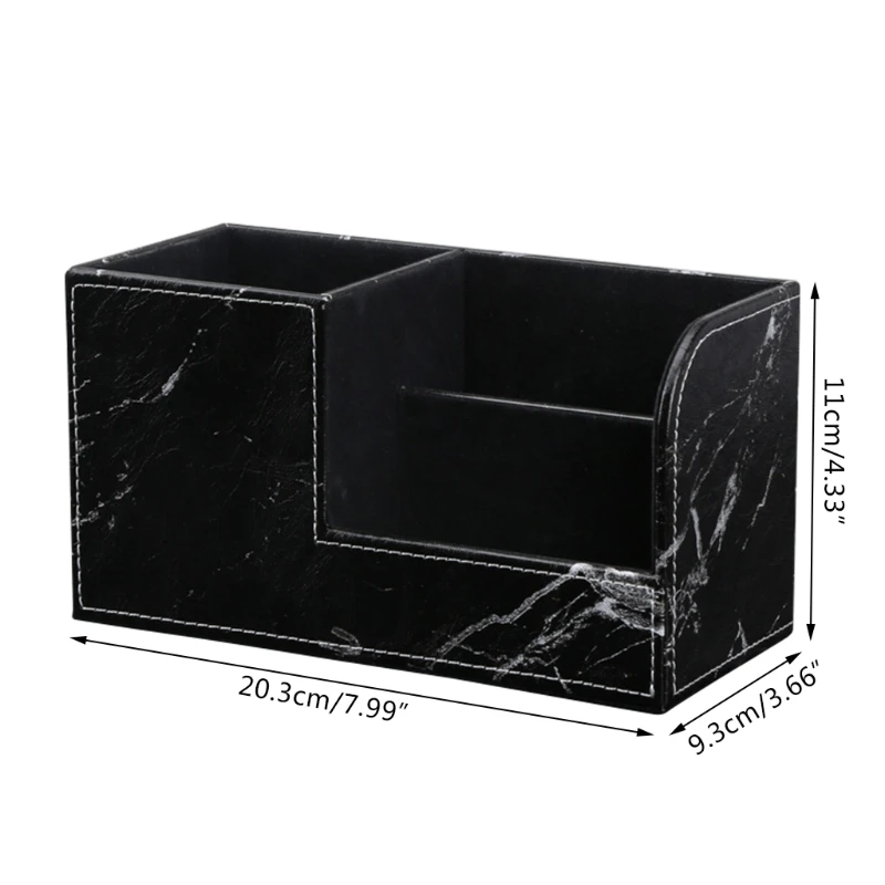 

Black Marble Leather Desk Stationery Organizer Pen Pencil Holder Business Cards Stand Mobile Phone Remote Control Storage Box
