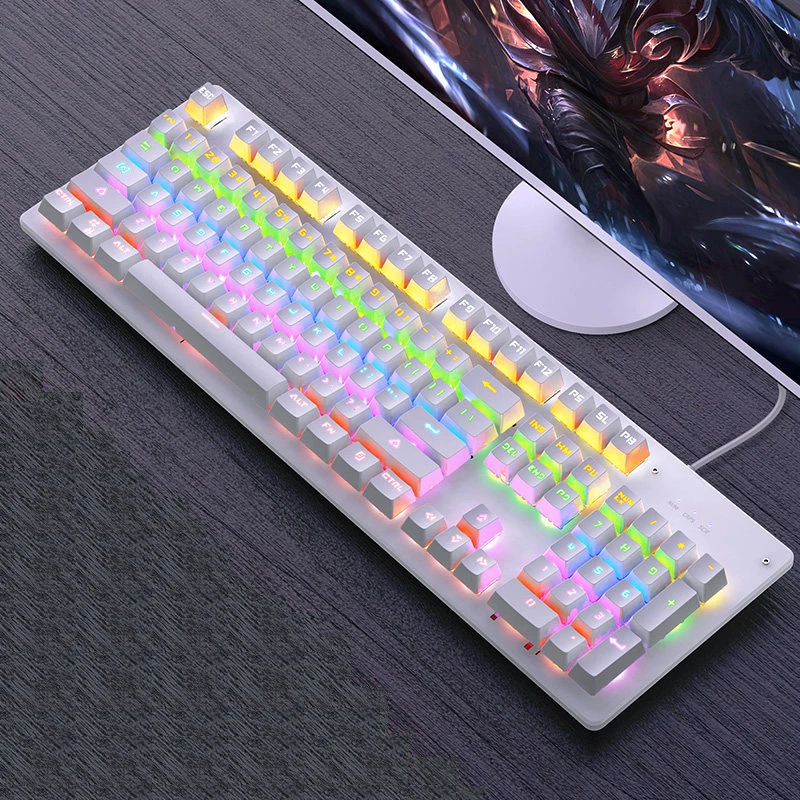 white keyboard Механическая клавиатура черная ось синий переключатель Ретро панк игровая клавиатура мышь наушники Комплект из трех предметов кабель для рабочего стола Loptap - Цвет: white keyboard