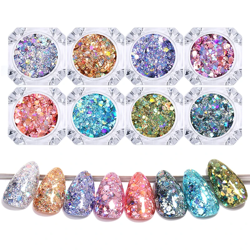 1 Box Blue Shining Chrome Glitter Flakes Sparkly 3D Hexagon Colorful Sequins Spangles Polish Manicuring Nails Art Decorations | Красота и
