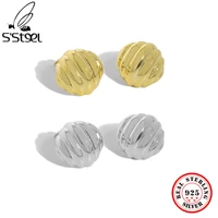 ssteel korean design minimalist geometric round stripe 925 sterling silver stud earrings for womens accessories punk jewelry