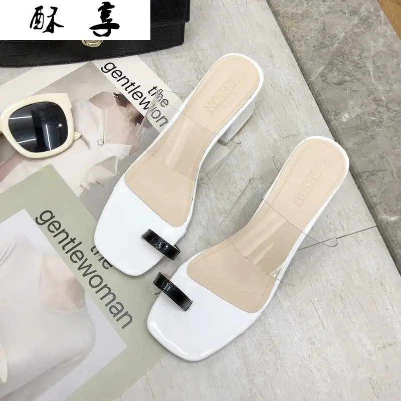 

2021 Summer Fashion Sexy Transparent Women Sandals New Women Comfortable Peep Toe Chunky Heel Shoes Woman Thin Heels Sandals