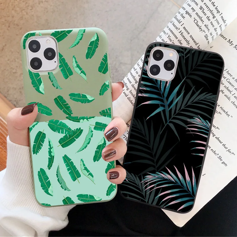 hot art banana leaf phone case for iphone 12 11 13 pro max xr xs max 6s 7 8 plus x se 2020 luxury soft silicone back cover free global shipping