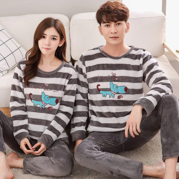 Комплект из двух предметов пижамы для пар фланелевая зимняя Домашняя одежда сна