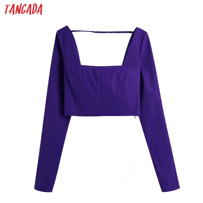 

Женская винтажная Укороченная рубашка с квадратным вырезом и длинным рукавом