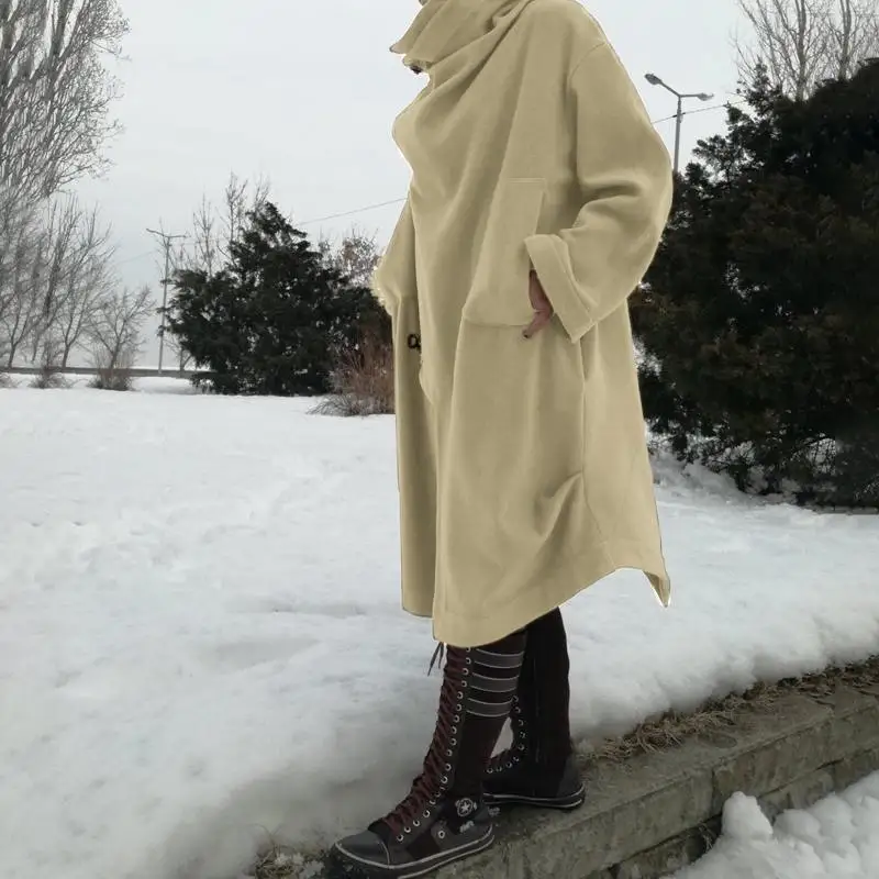 Женское ассиметричное длинное пальто Celmia, негабаритные куртки, женская верхняя одежда, зимнее теплое пончо, однотонное, Осеннее, для девушек, винтажные джемперы