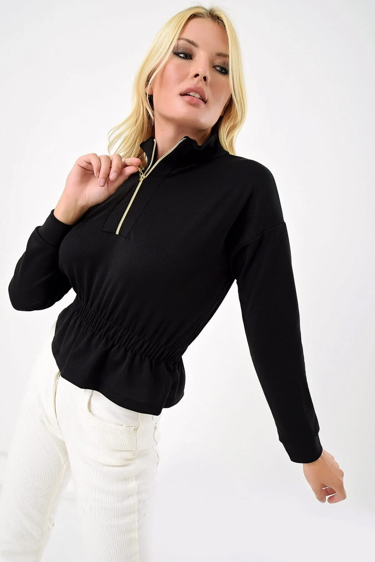 

Women Black Zipper Detailed Blouse
