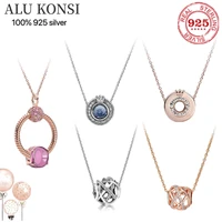 hot sale 100 925 sterling silver fit original pan necklace crystal crown rose gold for women luxury diy jewelry wedding gift