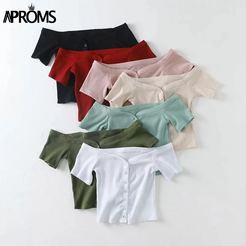 Женский укороченный топ Aproms элегантный однотонный с открытыми плечами в рубчик