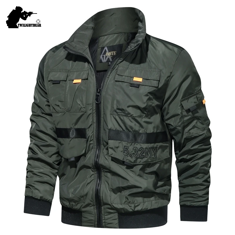 

2020 New Men's Casual Jacket Male Coat Autumn Solid Military Multiple Pockets Bomber Jacket Men Brand Clothing Outerwear AF221
