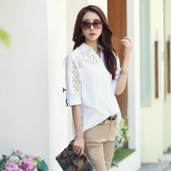 2020 Женская Базовая летняя кружевная шифоновая блузка в стиле Харадзюку с