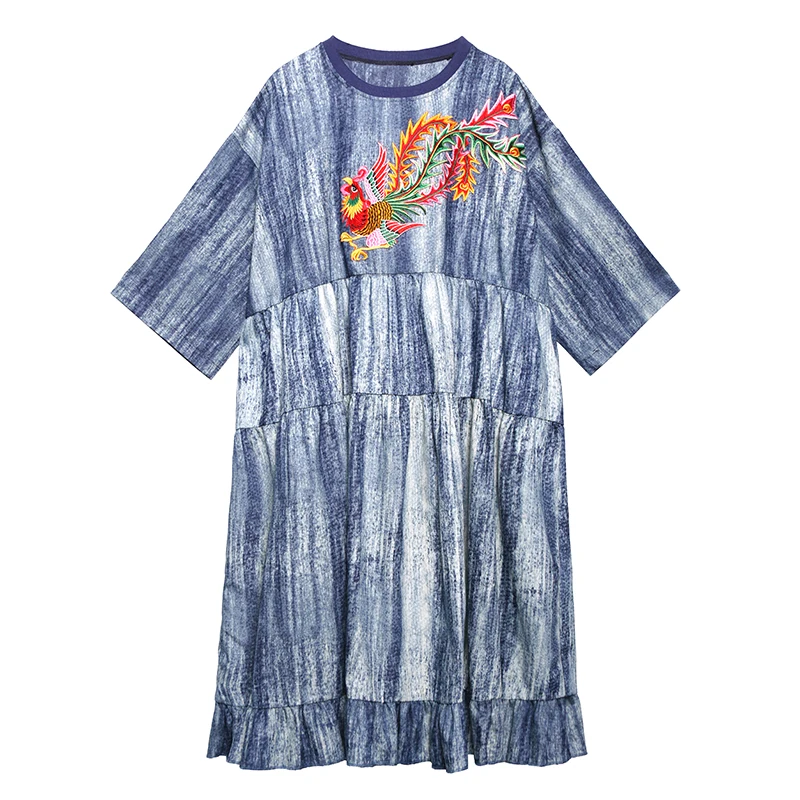 

XITAO Embroidery Women Dress Women Fashion New 2020 Spring Elegant Patchwork Goddess Fan Casual Minority Loose Dress DMY3141