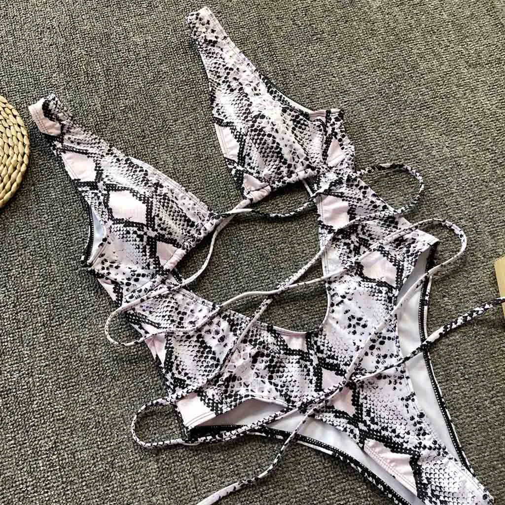 

Summer New Sexy Women One Piece Serpentine Leopard Printed Monokini Bandage Bathing Suit Push Up Padded Bikini Swimsuit Swimwear