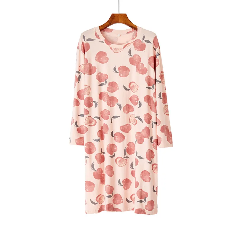 

Nightdress Women'S Spring Autumn 100% Cotton Japanese Style Sweet And Lovely Loose Long Round Neck Nightgown Sleepwear