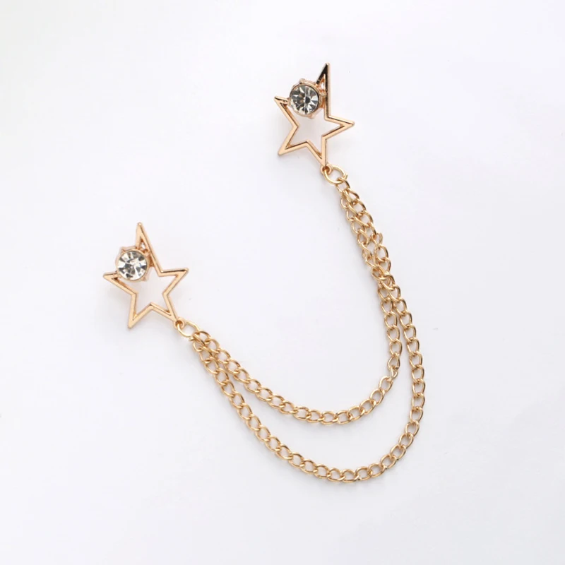 Золотая Звезда Стразы цепочка булавка для воротника брошь женщин и мужчин