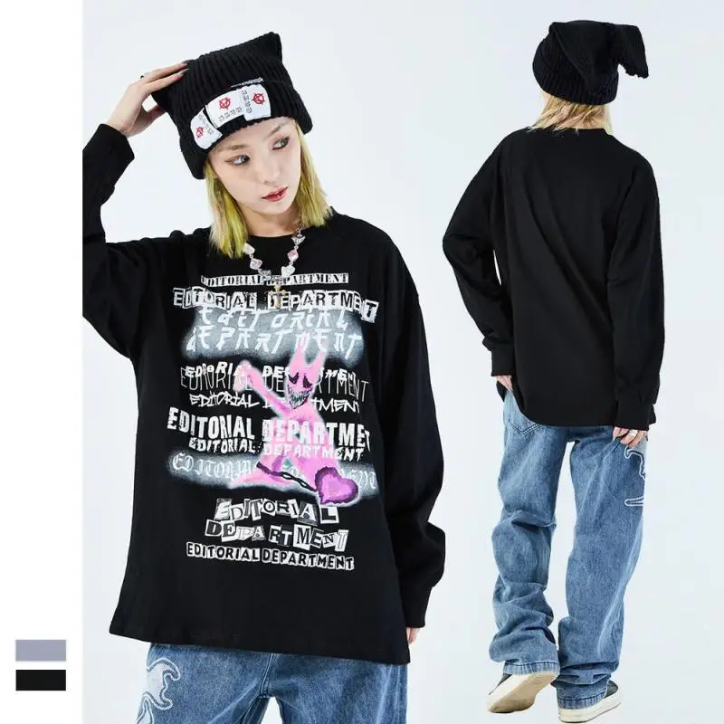 

American Style Trend Street Men's And Women's Same Long-sleeved T-shirt Hot Silver Embroidery Hip-hop Printing Casual