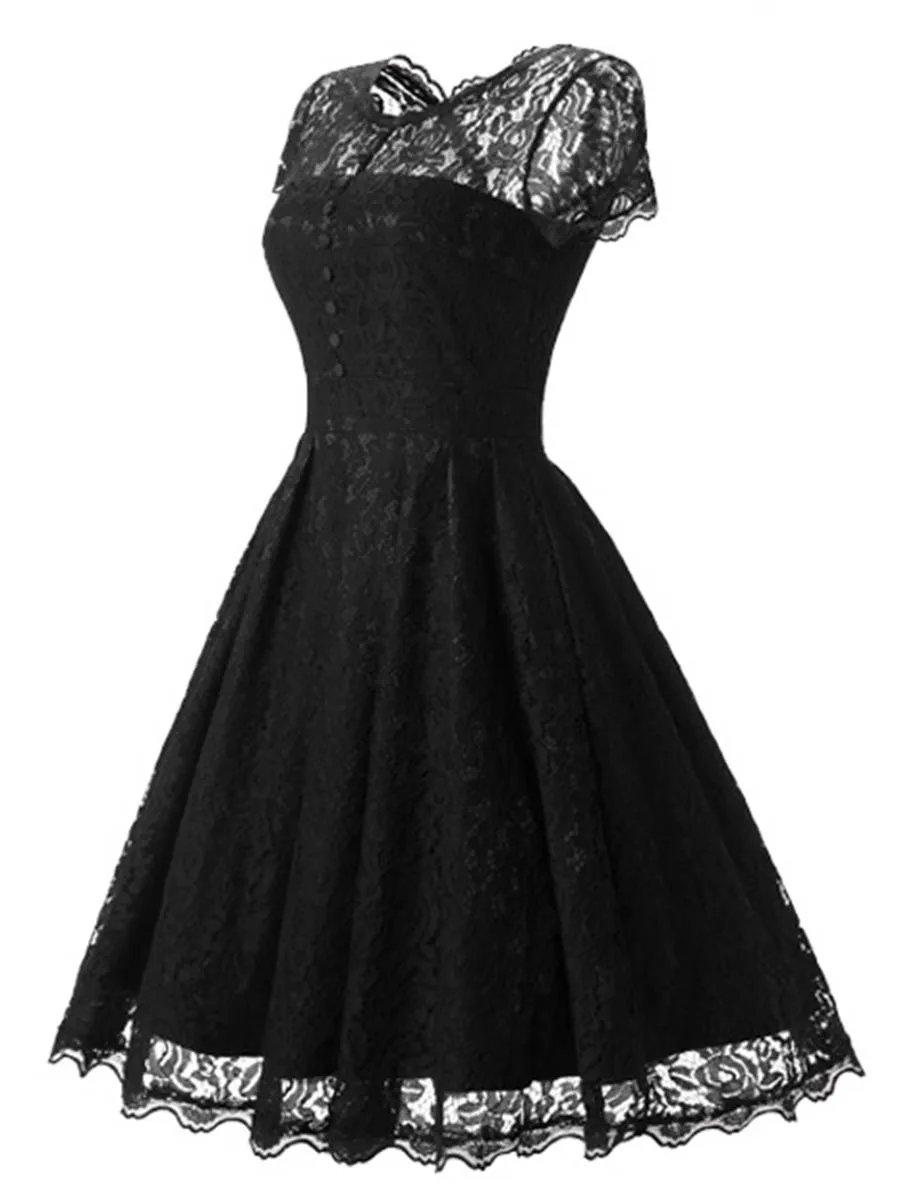 

Vintage Black Lace Women Dress Nice Spring A-Line Summer Party Dress Elegant Female Mid-long Dress Gothic Dresses Clearance Nice