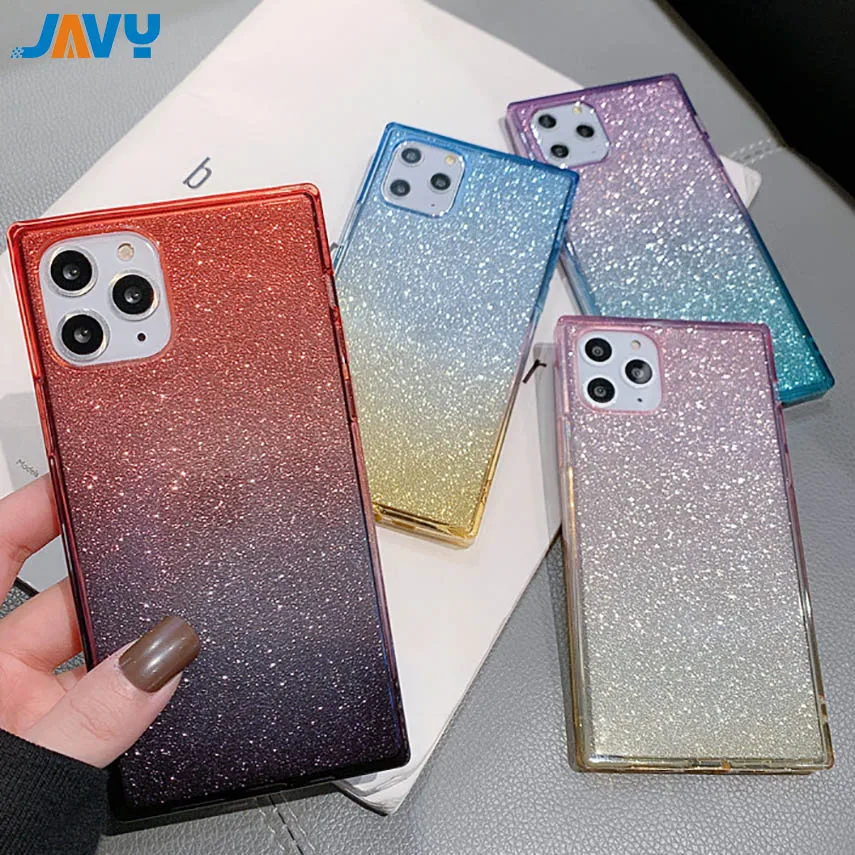 Блестящий квадратный силиконовый мягкий чехол JAVY для iPhone 11 Pro Max X XS XR