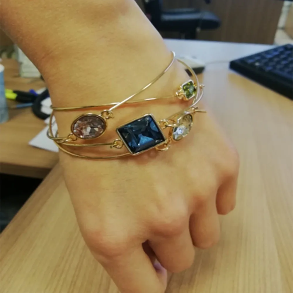 Новинка модный тонкий браслет геометрической формы с разноцветными камнями