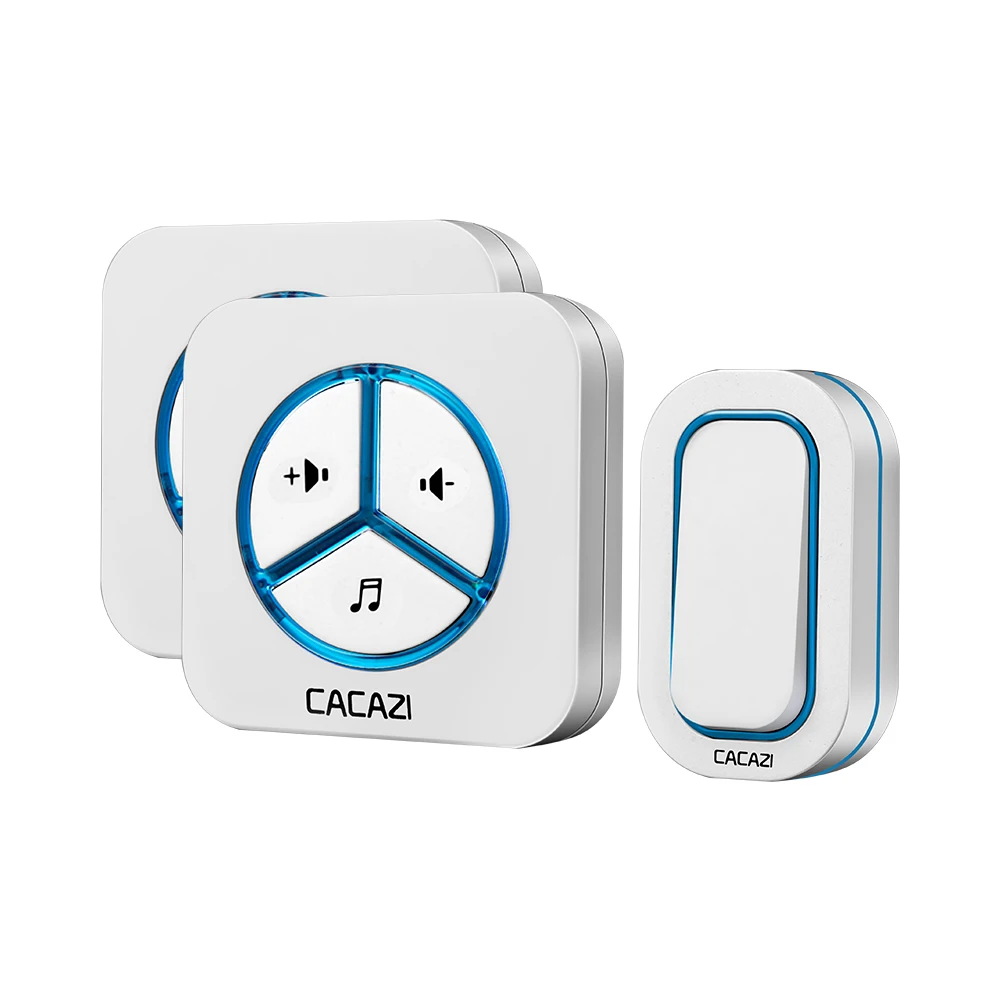 1 button 2 receiver CACAZI Беспроводной Водонепроницаемый дверной звонок Батарея Кнопка 280 м Пульт дистанционного управления Светодиодный светильник с Европейским разъемом беспроводные звонки звонок 48 перезвон 6 громкости - Цвет: 1 button 2 receiver
