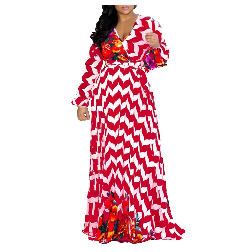 JAYCOSIN зимние платья женские модные с v образным вырезом длинным рукавом радужные