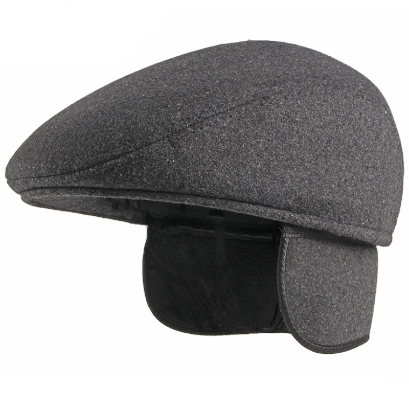 

Berets Men Cap Male Thick Warm Winter Wool Hat Adjustable Men Ivy Newsboy Flat Cap Dad Hats with Ear Flaps Men Beret Cap