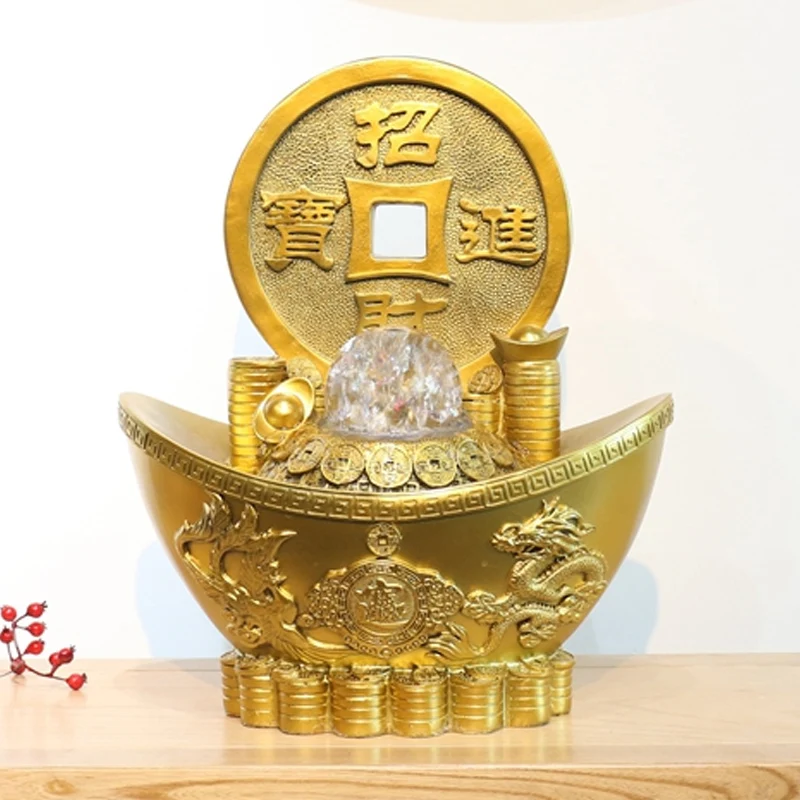 110V / 220V Gold Ingot Water Fountain Natural Resin Feng Shui Crystal Ball Rotate Decor Waterscape Home Adornment Gifts | Дом и сад