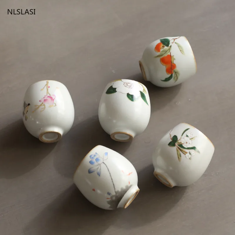 

4 pieces / set antique hand-painted ceramic tea cup home boutique handmade Chinese tea bowl drink wine cup personal set 90ml