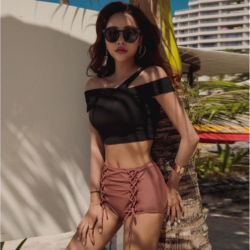 

Swimsuits Bikini Swimwear For Women Swim Wear Tankini Swimsuit Two Pieces Girls Bikin 2020 New Split Female Solid Cotton