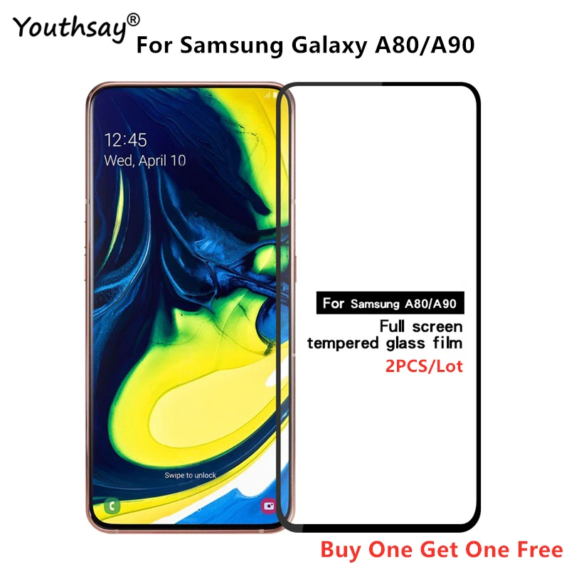 2 piezas de vidrio para Samsung Galaxy A80, Protector de pantalla, pel&iacute;cula de pegamento completo para Samsung Galaxy A80 A90, pel&iacute;cula de vidrio para Samsung A80-0