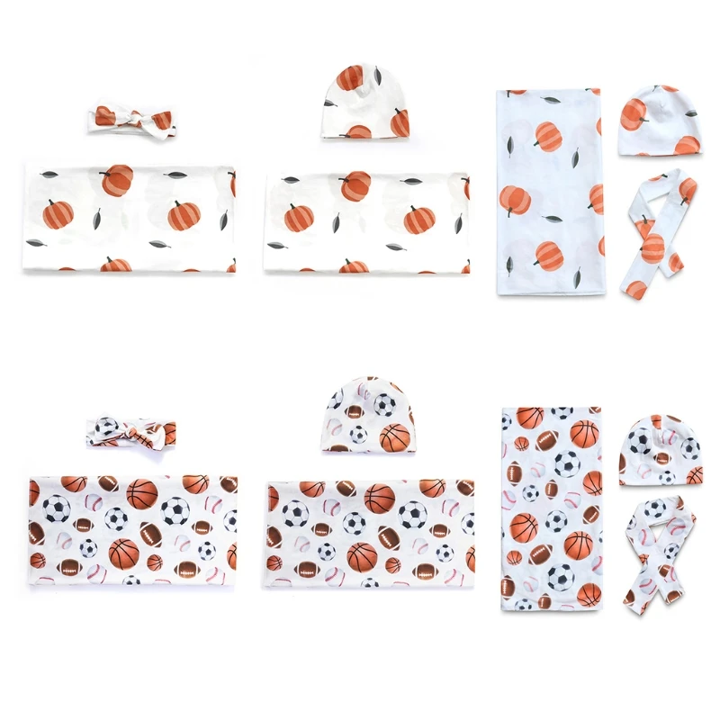 

3 Pcs Newborn Swaddle + Headband + Hat Set Baby Cotton Receiving Blanket Sleeping Wrap Hair Band Cap Infants Gifts