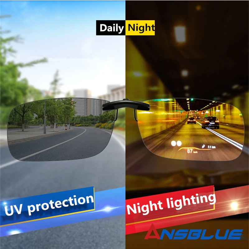 ANSBLUE Polarized Sun Glasses Clip On Sunglasses Driving Night Vision Lenses Plastic Case Anti-UVA400 Shades For Women Men Resin