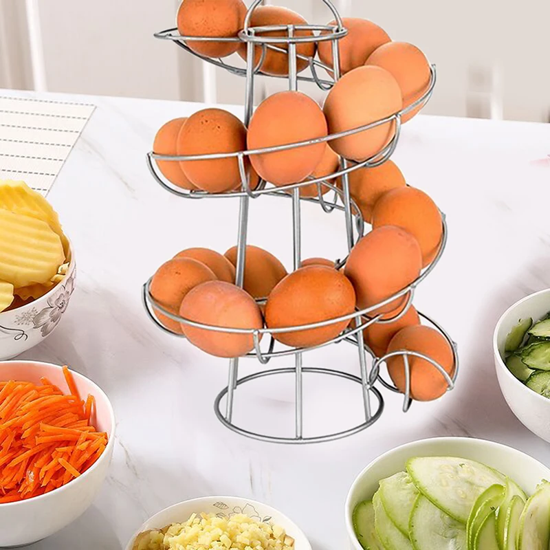 

Modern Iron Spiral Egg Holder Roller Rack Kitchen Organizer Dispenser Keeper 24 Eggs Dolap Depolama Shelves mutfak malzemeleri