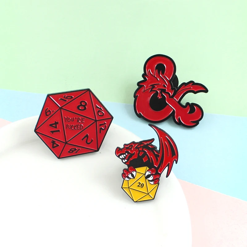 Эмалированные булавки D20 в виде красных подземелий и драконов Ты-Ф кед для