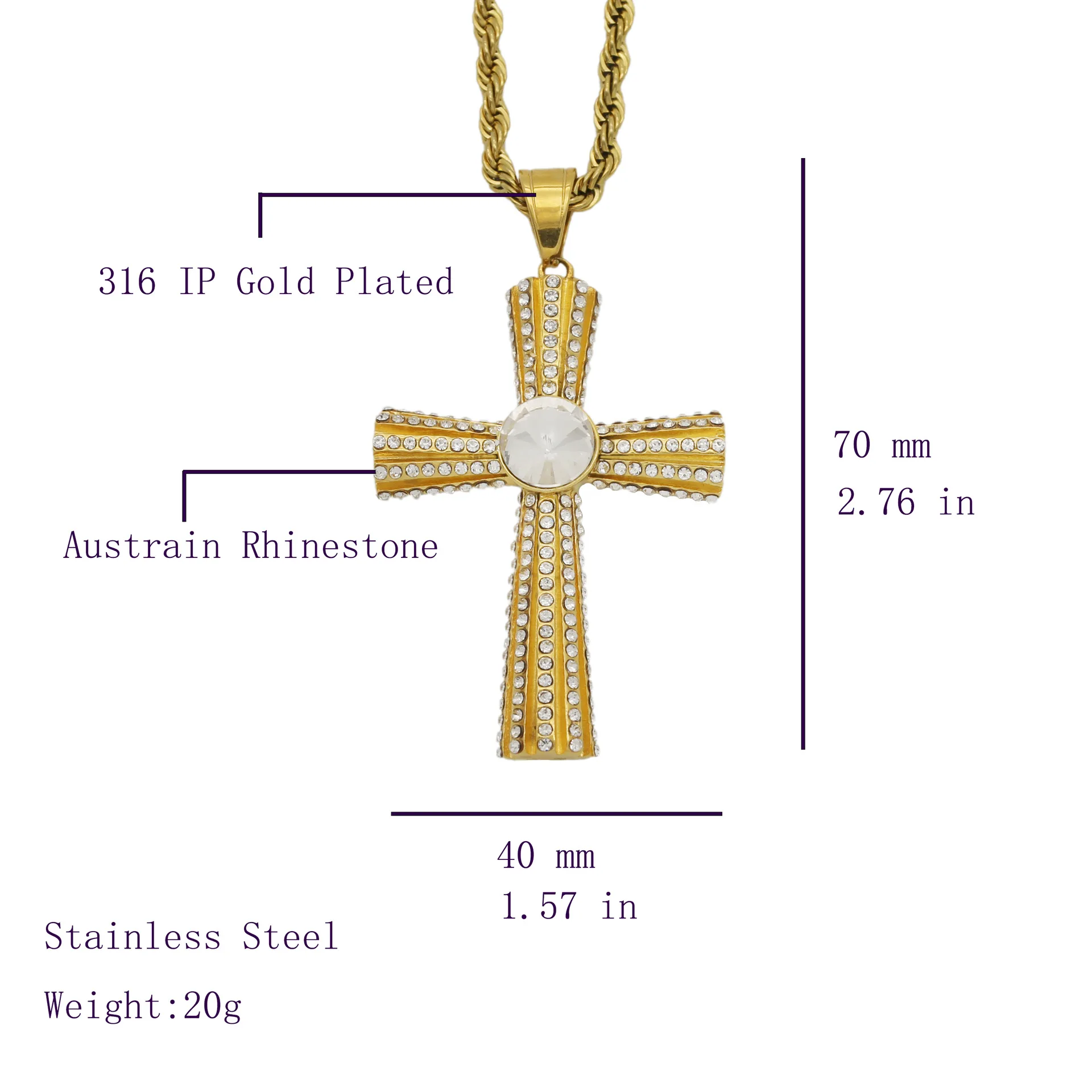 High Quality Cross Pendant Gold Color Iced Out rhinestone Hip Hop Fashion Delicate Jewelry Gift For Women | Украшения и