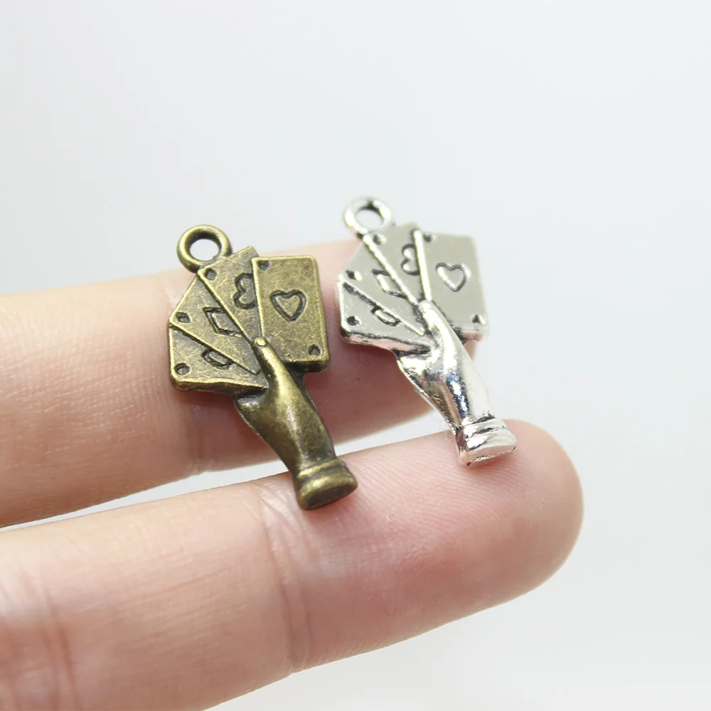 

Yamliy 20 шт./25*12 мм покерные игральные карты подвески для рук из цинкового сплава Металлические Подвески для изготовления ювелирных изделий