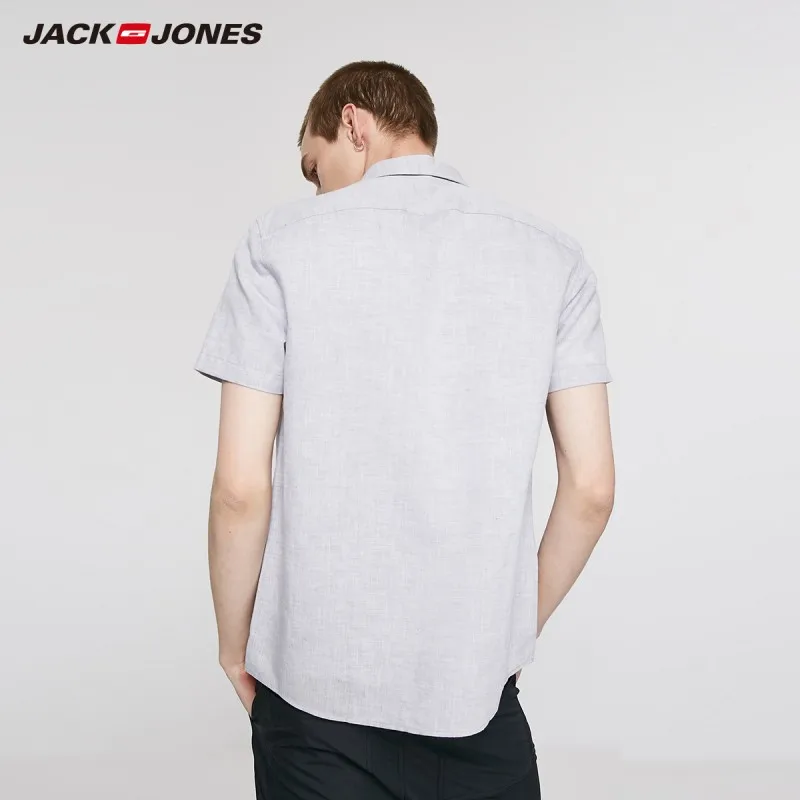Мужская Базовая рубашка в полоску с коротким рукавом JackJones из хлопка и льна | 219204522