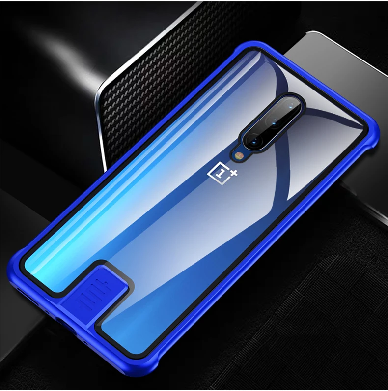 Роскошный Алюминиевый металлический чехол из закаленного стекла для Oneplus 7/7Pro чехлы для Oneplus 7 Pro металлический бампер рамка Coque - Цвет: Синий