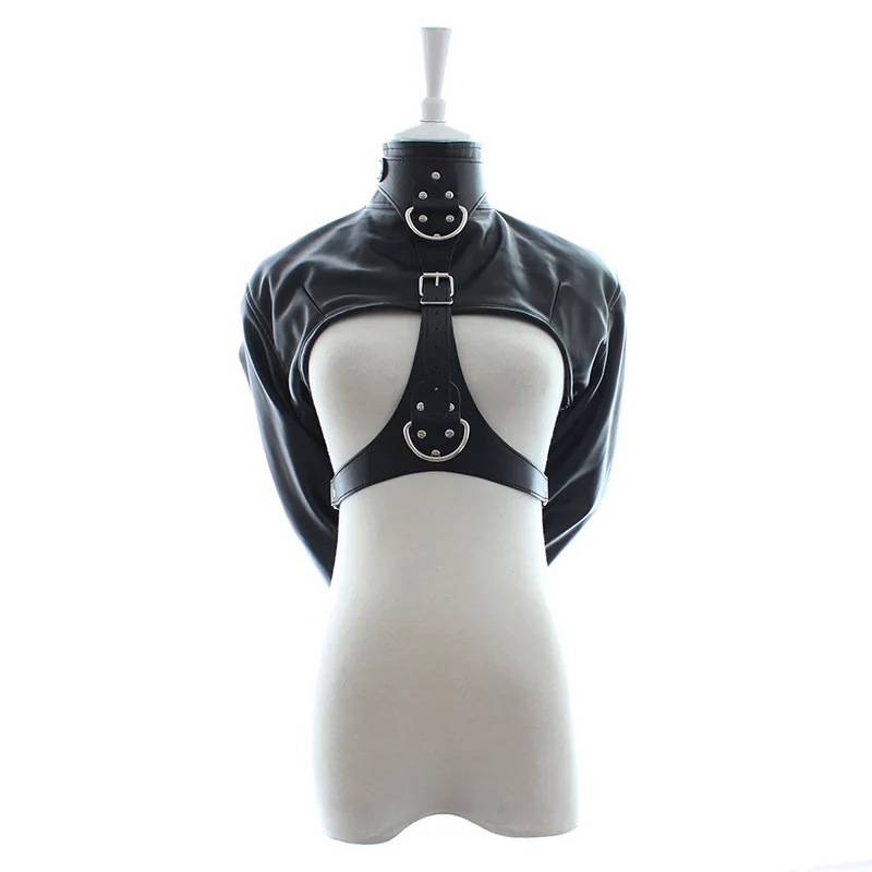 

Fetish Female Open Breast Cupless Leather Bondage Strait jacket Top Women's Restraint Straight Jacket Costume